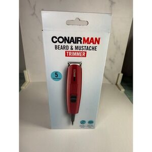CONAIRMAN Beard Mustache Trimmer Red Corded 5 Total Pieces Stainless Steel Blade